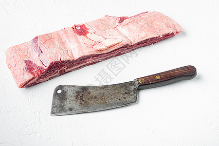 白石本底的牛排短肋肉和老屠宰刀头刀图片