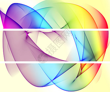 彩色形状具有混合抽象曲线形状的彩色横幅集的 3D 插图渲染风格几何学图层互联网背景线条横幅展示艺术品背景