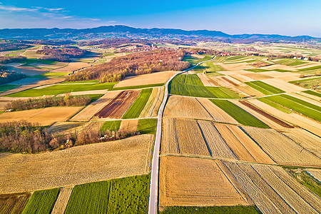麦田风景初春空中观测的农业地貌景观背景