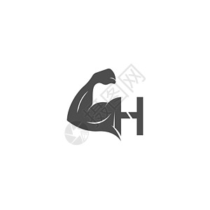 带有肌肉臂设计 vecto 的字母 H 标志图标商业身体力量男人运动员哑铃刻字重量训练手臂图片