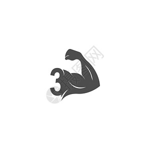 号标志图标与肌肉手臂设计 vecto哑铃身体插图力量健身房运动数字艺术字母重量图片