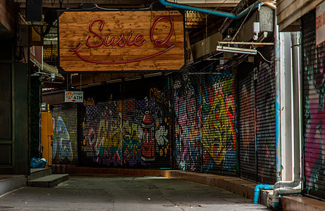 每天在Khao San路Alley没有人在场的Aley不开放店铺建筑站立吸引力平板摊位游客考山社论旅行繁华图片