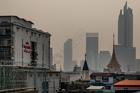 历史文化区曼谷市对混合文化区 模版和教会的看法背景