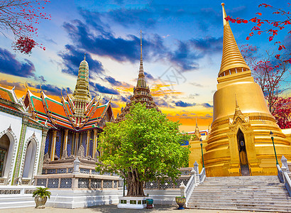泰国皇家宫殿日落风景遗产建筑宝塔旅行地标佛教徒旅游文化建筑学宗教图片