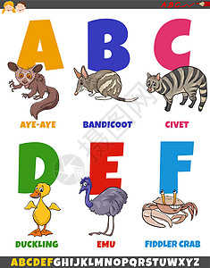教育卡通字母集合与漫画动物图片