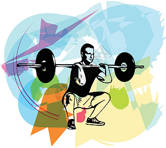 在健身房用杠铃进行举重锻炼饮食交叉哑铃活动运动员健美竞技娱乐运动腹肌图片