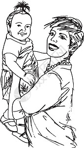 家庭母亲和小女儿孩子卡通片父母母性女性分娩童年艺术婴儿生活图片