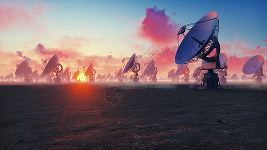 大型阵列无线电望远镜 日落时在沙漠中射电望远镜的倒计时图片