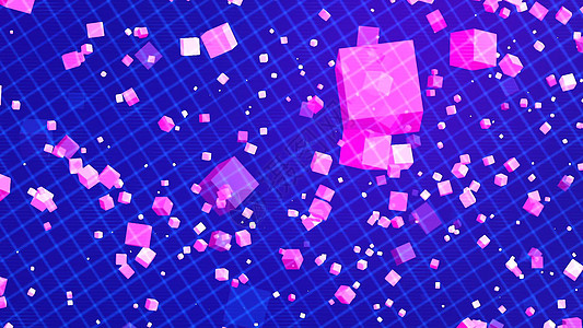 蓝色网格背景与漂亮的矩阵紫色立方体 3D 渲染背景