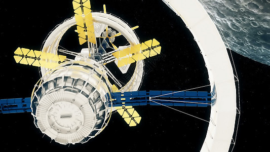 太空站环绕月球飞来飞去天文学3d车站卫星行星勘探火箭航班轨道月亮图片