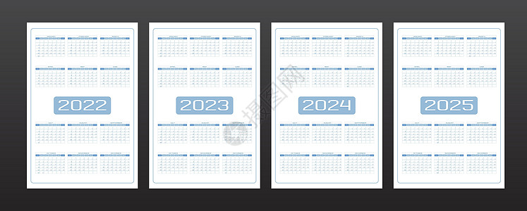 2022 2023 2024 2025 日历设置为简约的都市时尚风格 圆形流线型灰蓝色 一周从星期天开始图片