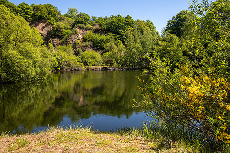 莱姆伯格山银湖的景色风景倒影石头森林木头天空岩石植物植被蓝色人行道图片