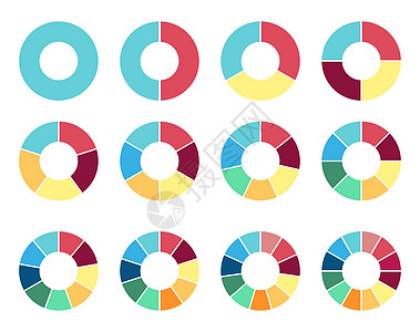 圆形饼图  2 3 4 5 6 7 8 9 10 11 12 个部分或步骤信息部门戒指进步饼形数据桌子车轮图表圆圈图片