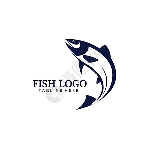 鱼抽象图标设计标志模板 钓鱼俱乐部或在线商店的创意矢量符号野生动物蓝色卡通片插图市场海鲜食物公司圆圈艺术图片