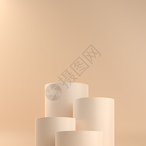 产品的米色柔和圆筒支架或基座 极简风格的 3D 渲染插图讲台褐色广告平台圆形中性圆柱空白小样背景图片