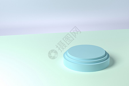 产品的蓝色圆柱形支架或基座  3D渲染背景图片