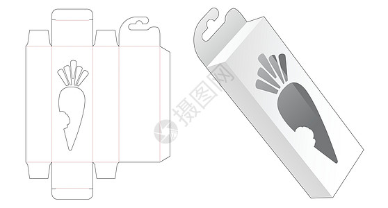 带有胡萝卜形窗口模切模板的悬挂式包装图片