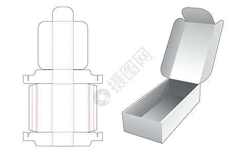 带顶部翻盖模切模板的长包装盒图片