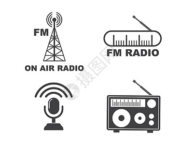 在空中无线电广播徽标图标矢量它制作图案扬声器招牌娱乐信号播送雷达车站调频渠道展示图片