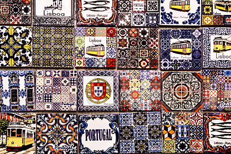 模仿葡萄牙瓷砖的冰箱纪念品磁铁画幅艺术正方形文化色彩马赛克传统几何制品陶瓷图片