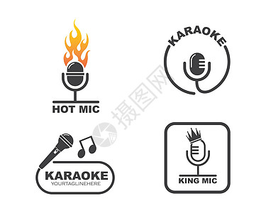 卡拉 OK 的麦克风图标标志和音乐矢量插图设计卡拉ok海报邀请函节日记录嗓音派对岩石火焰音乐厅图片