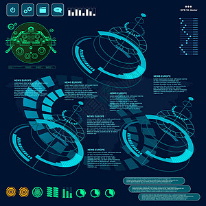 具有未来用户界面设计概念的背景与 HUD 元素信息技术虚拟现实互联网成套酒吧数据插图商业横幅图片