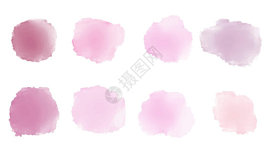 一套柔和的粉红色水彩画笔隔离在上图片