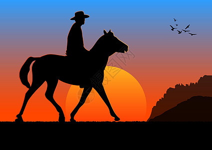 图形图像男子骑马与剪影暮光之城是日落矢量它制作图案图片