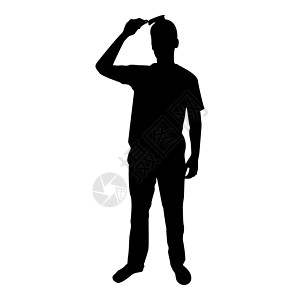 剪影男子梳理头发使用发刷前视图黑色矢量插图平面样式 imag行动梳子男性刷子外貌卫生图片