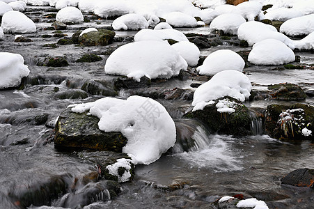 冬天流的石块和雪 是冬季和冰冻的美丽概念国家溪流森林环境季节蓝色旅行山脉树木公园图片