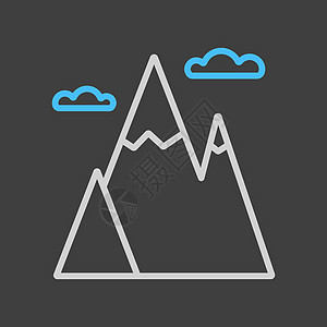 深色背景上的山矢量图标 自然标志顶峰冒险运动高山旅行黑色岩石远足地质学旅游图片