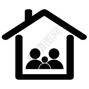 家人待在家里隔离 黑色和白色象形图插图 Ico数字安全停留房子社会边界命令曲线封锁图片