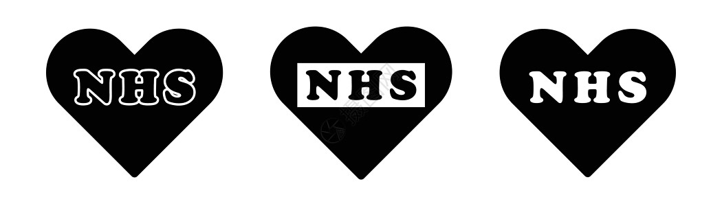 NHS Word 文本刻字心爱形状 英国英国国民健康服务医疗保健 孤立在白色背景上的黑色图标插图  EPS矢量图片