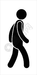 简笔画行走 象形图插图描绘了一个男人向右走 黑白 EPS Vecto背景图片