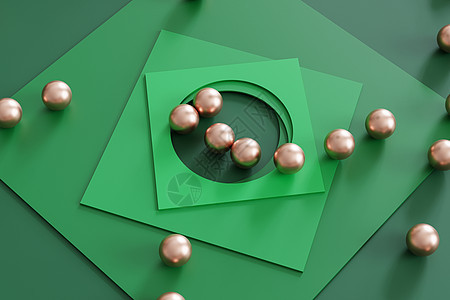 与方形的纸卡片和金属领域的抽象几何绿色背景  3d 渲染图图片