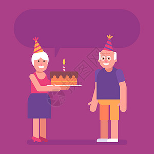 老太婆拿着蛋糕祝贺老人生日 平人图片