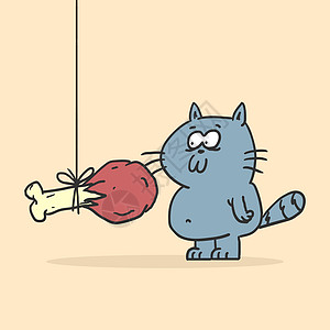卡通灰猫和鸡腿 有趣的性格图片