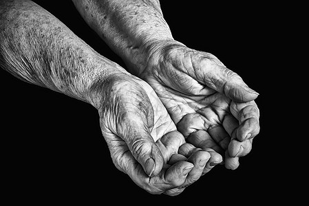 高手老年手指女性家庭黑白皮肤棕榈祖母公民援助背景图片
