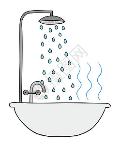 淋浴浴缸和热水的卡通矢量插图图片