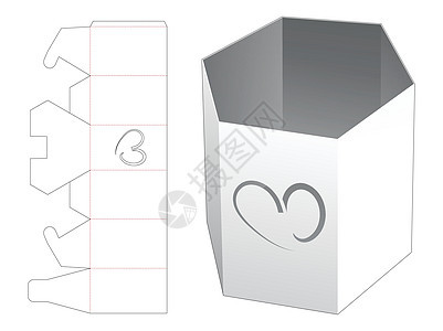 带心形窗模切模板的六角文具盒图片