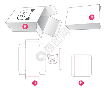 带有猪卡通模具和插入分区模切模板的包装盒图片