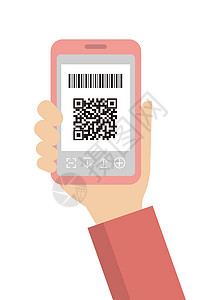 QR 码支付智能手机支付矢量图手 hel扫描顾客技术价格互联网二维码店铺读者交易插图图片