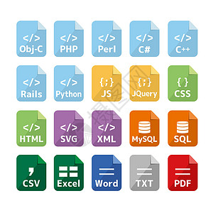 主要编程语言和文件格式矢量图标插图集网页收藏语言下载界面质量数据网站记录程序图片