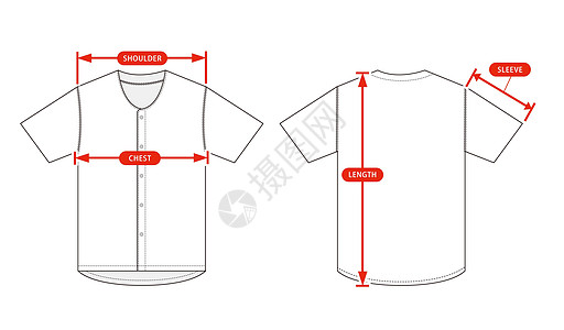 服装尺寸图表矢量插图棒球衬衫背景图片