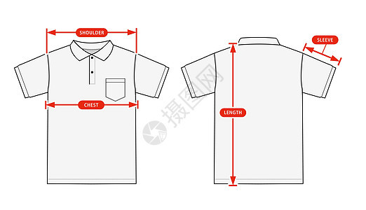 服装尺寸图表矢量插图短袖 polo 衫背景图片