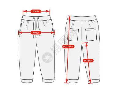 服装尺寸图表矢量插图运动裤图片