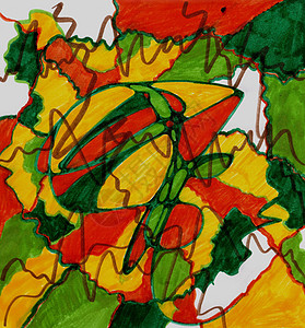 五颜六色的抽象背景与条纹和线条 背景为红绿色和黄色 马克笔手绘背景图片