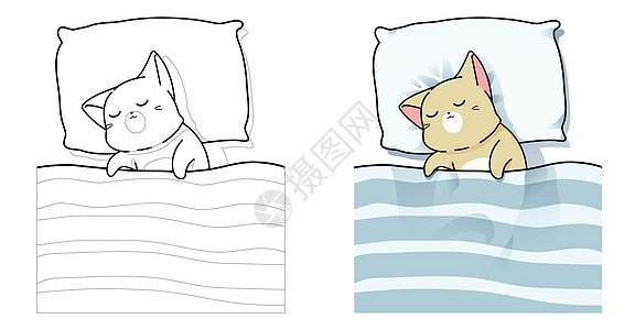 猫正在睡觉卡通着色页图片