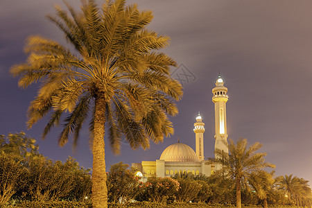 马纳麦Al Fateh大清真寺天际教会蓝色旅行城市尖塔天空图书馆日落日出图片