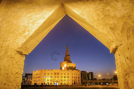 多哈法纳尔清真寺日出建筑学首都天空全景天际市中心建筑地标旅行图片